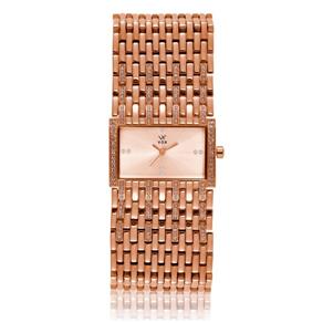 Relogio Feminino Vox Analogico Atlanta Caixa Retangular Pulseira Metal Dourado e Zirconias Cravejadas