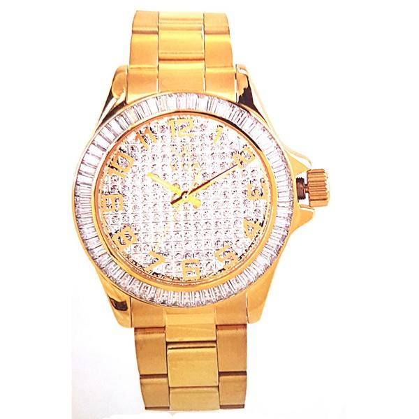 Relogio Feminino Vox Analogico Caixa Caixa em Aco Dourado com Zirconias Baguete Cravejadas Pulseira em Aco Dourado Fundo Inteiro Cravejado em Zirconias - Vox