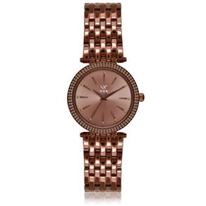 Relogio Feminino Vox Analogico Casual Caixa Metal Chocolate Zirconias Champagnes Cravejadas Fundo Chocolate Perolado