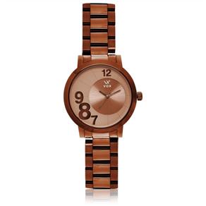 Relogio Feminino Vox Analogico Casual New Jersey Caixa Metal Banho na Cor Chocolate Fundo Dual Chocolate