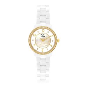 Relogio Feminino Vox Analogico Folheado Clevaland Caixa Metal Dourado com Zirconias Cravejadas  Perolado