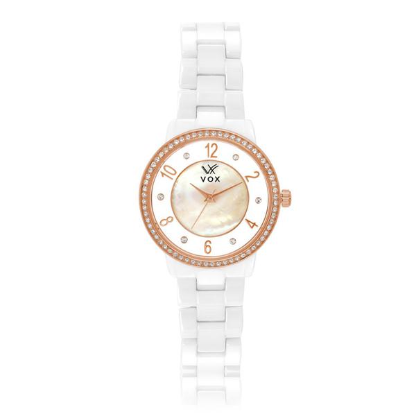 Relogio Feminino Vox Analogico Folheado Cleveland Caixa Metal Dourado Rose com Zirconias Cravejadas