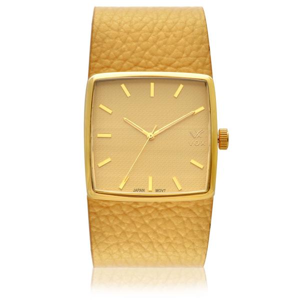 Relogio Feminino Vox Analogico Folheado Memphis Caixa Metal Dourado Pulseira em Couro Dourado