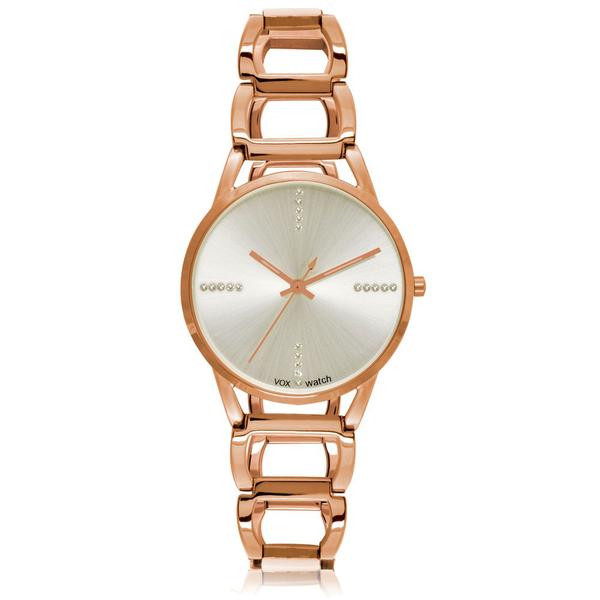 Relogio Feminino Vox Analogico Social New York Caixa de Metal em Dourado Rose