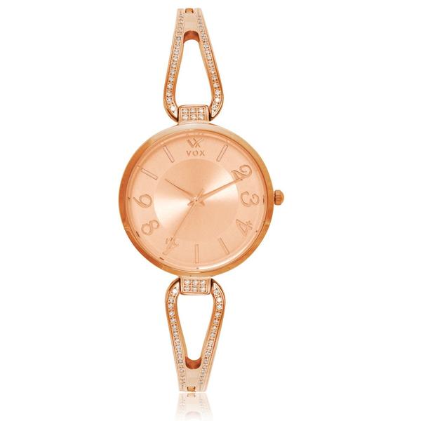 Relogio Feminino Vox Michigan Analogico Fashion Caixa Metal Dourada Rose Pulseira Vazada Zirconias