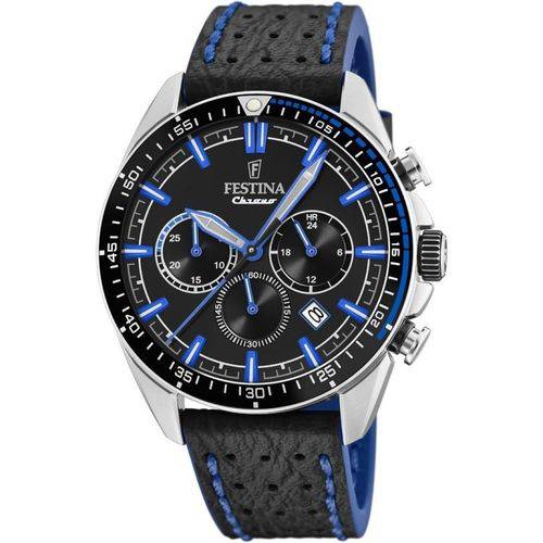 Relógio Festina Chronograph Couro Preto e Azul F20377/3