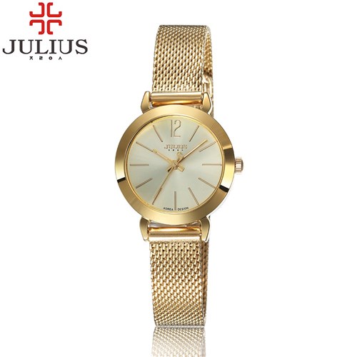 Relógio Fino Feminino Pulseira em Aço Malha - Original Marca Julius Q... (Dourado)