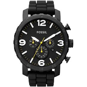 Relógio Fossil FJR1425. Caixa em Aço e Pulseira em Silicone. Cronógrafo e Calendário. Resistente à Água - 50M.