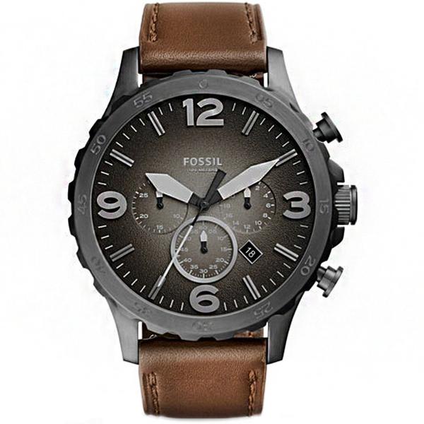 Relógio Fossil Masculino Chronograph Grey Nate Brown Couro JR1424/2PN