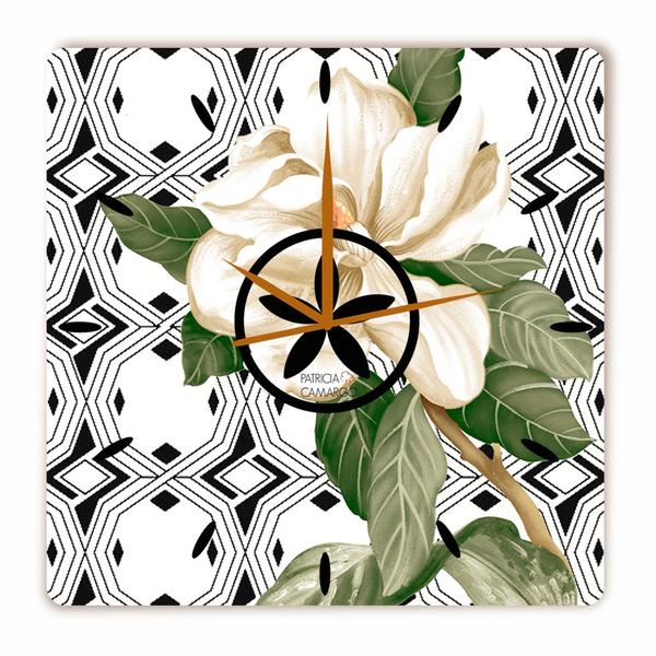 Relógio Gardênia Branco Quadrado - Quadrado 30 X 30 Cm - Vickttoria Vick