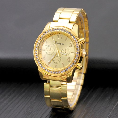 Relógio Geneva de Strass Luxo Feminino (Amarelo)