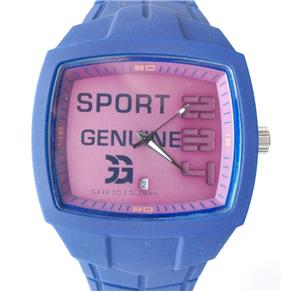 Relógio GG 2025 Sport - Pulseira Borracha Azul - Fundo Roxo com Calendário