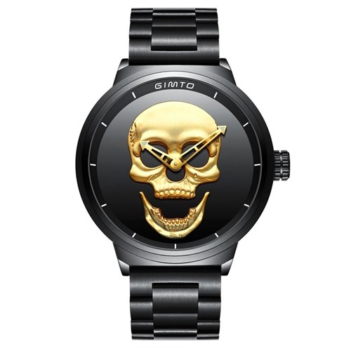 Relógio Gimto Skull Steel (Preto com Dourado)