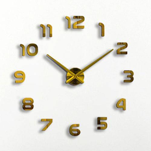 Relógio Grande 3d Dourado Decoração Parede Casa Sala Escritório