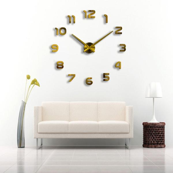 Relógio Grande 3D Parede Dourado Sala Escritório Casa Decoração - Braslu