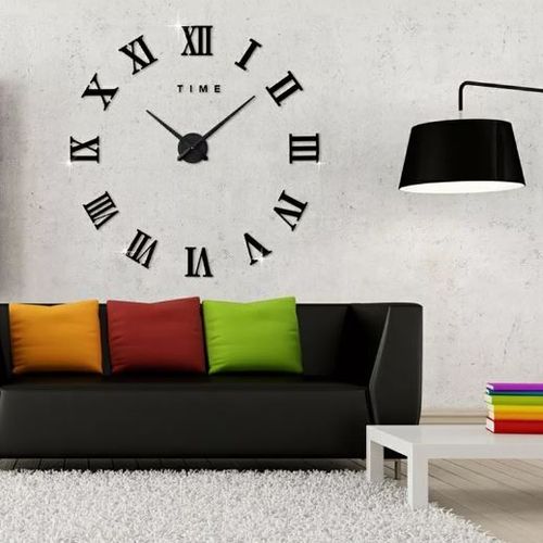 Relógio Grande de Parede 3D Preto a Pilha