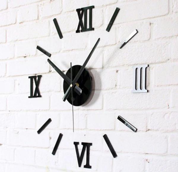 Relógio de Parede Grande Tipo 3D Luxo Acrílico Autocolante Decoração Casa Sala Escritório Cozinha Quarto Preto Black - Import