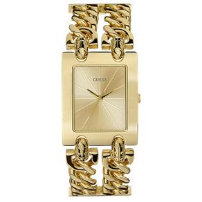 Relógio Guess Feminino 92056L1GTDM3DX Todo em Metal Dourado, com Formato Retangular e Pulseira com Detalhes de Elos Vidro em Cristal Mineral