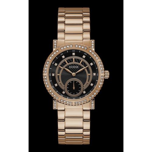 Relógio Guess Feminino Rosé Cristais Fundo Preto 92683lpgdra