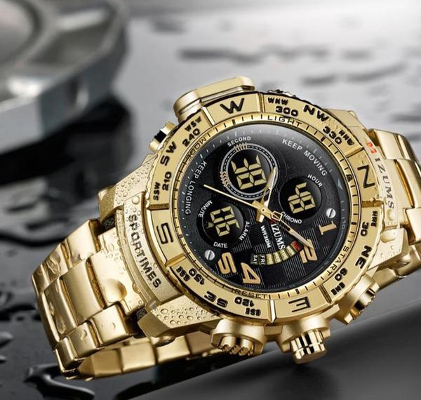 Relógio Importado de Luxo Mizums Masculino Sport Militar Prova D Água Original Cor Dourado Gold M8002