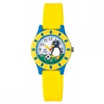 Relógio Infantil Masculino Amarelo e Azul Fundo Pinguim +NF