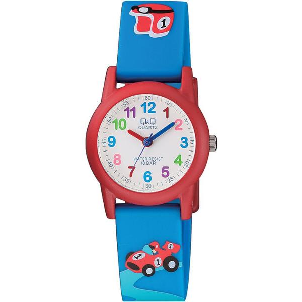 Relógio Infantil Q&Q Vermelho e Azul Desenho de Carrinho +NF