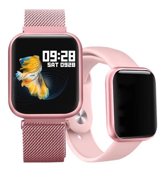 Relogio Inteligente P80 H Band 4 Series Android IOS 2 Pulseiras Rosa - Hamy