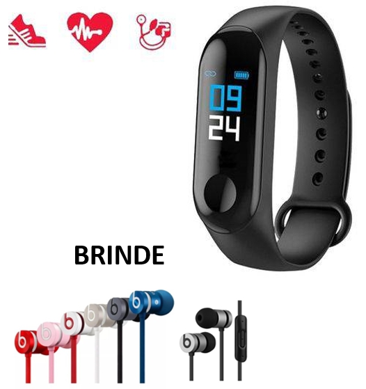 Relógio Inteligente Smartband M3 Monitor Cardíaco e Fone Universal Brinde - Bracelet