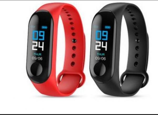 Relógio Inteligente Smartband M3 Sport (1 Par) Preto + Vermelho (Pedômetro Km Kcal PA FC Sono) - Bgxpro