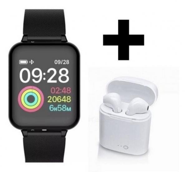 Relogio Inteligente Smartwatch B57 Preto Hero 3 + Fone de Ouvido Bluetooth I12 Touch - Bbgxpro