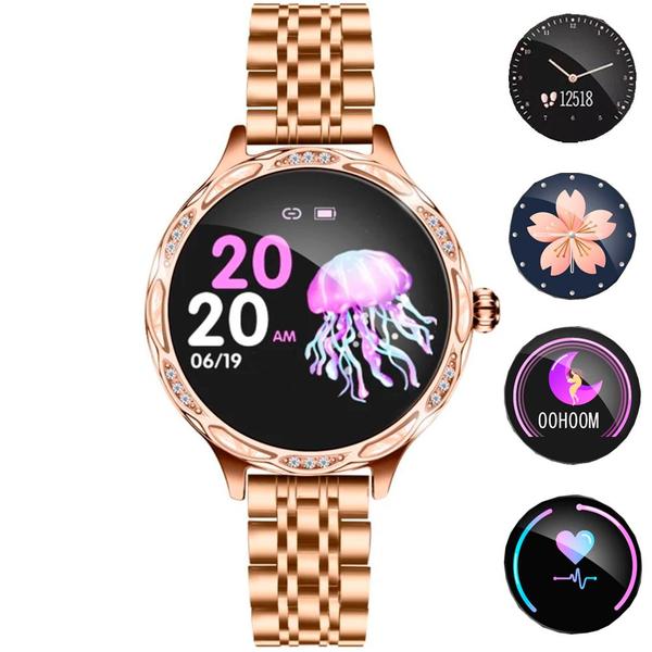 Relógio Inteligente Smartwatch Feminino Touch Screen Braccialetto Fitness Dourado