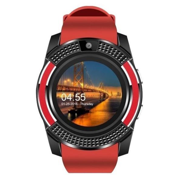Relógio Inteligente Smartwatch Masc Redondo Vermelho V8 Plus