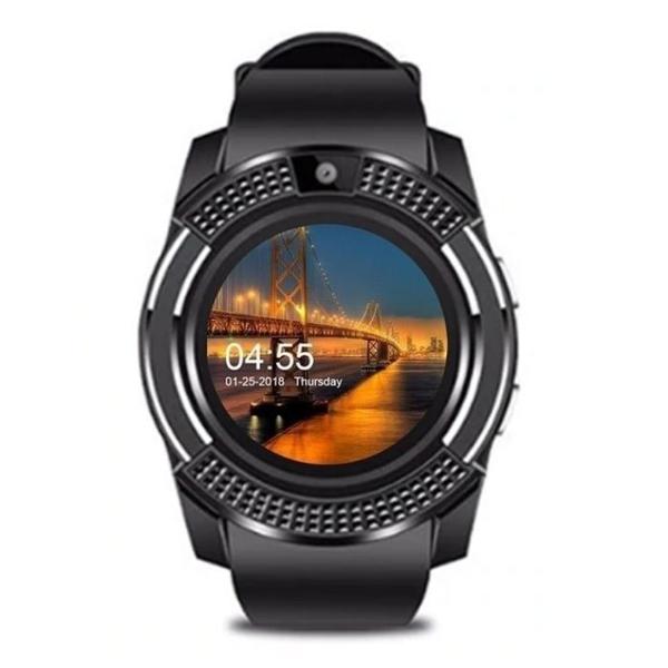 Relógio Inteligente Smartwatch Masculi Redondo Preto V8 Plus