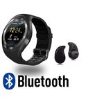 Relógio Inteligente Y1 Smartwatch Bluetooth + Mini Fone de Ouvido Wireless S530 Bluetooth