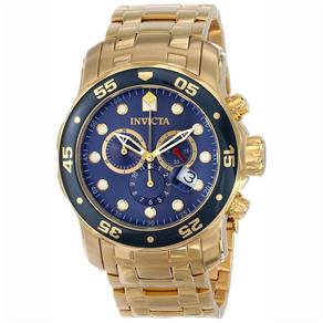 Relógio Invicta 0073 Men`S Pro Diver Gold Tone Stainless Steel Blue Dial Chronograph Watch