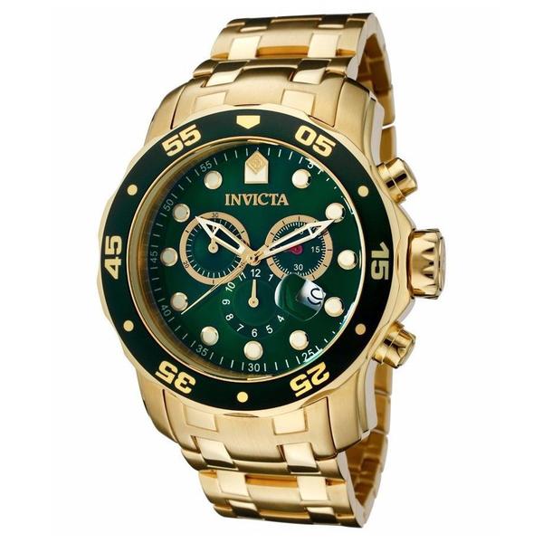 Relógio Invicta 0075 Pro Diver Dourado Fundo Verde