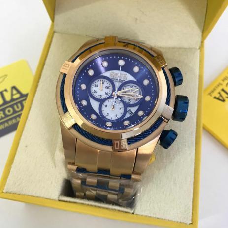 Relógio Invicta 12756 Bolt Dourado, Aro Azul