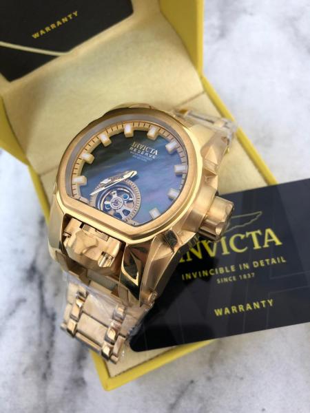 Relógio Invicta Magnum Dourado Azul Maleta Colecionador Automático