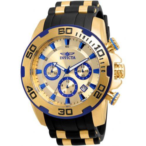 Relógio Invicta Pro Diver 22308 - Ouro 18k, Resistência à Água Áté 100 Metros, Pulseira Preta