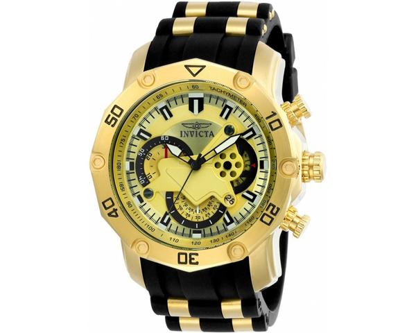 Relógio Invicta Pro Diver 23427 Banhado Ouro 18k Masculino Cronógrafo Pulseira Borracha