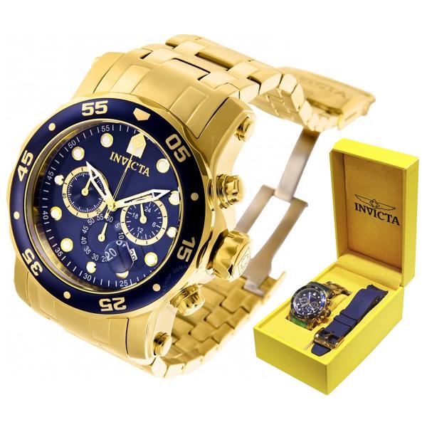 Relógio Invicta Pro Diver 23651 Banhado Ouro 18k Masculino Troca Pulseira C/ Duas Pulseiras