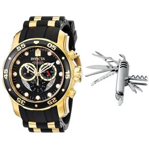 Relógio Invicta Pro Diver 6981 Preto Dourado + Chaveiro Multiuso 11 Funções
