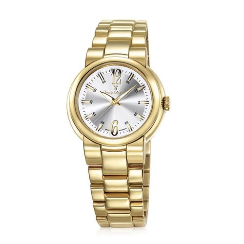 Relógio Jean Vernier Caixa Pulseira Aço 10ATM Vidro Cristal Dourado
