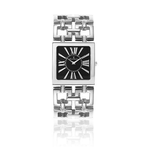 Relógio Jean Vernier Pulso Feminino Caixa Pulseira Aço Festa Prata+Preto