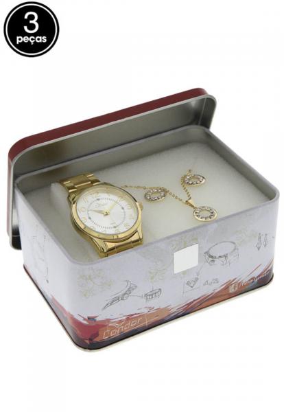 Relógio Kit 3 Peças Feminino Condor Co2039abk/4k Dourado