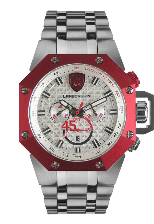Relógio Lamborghini Lb90008663m Br Prata/ Vermelho Aço Inoxidável