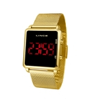 Relógio Lince Digital LED Dourado quadrado MDG4596L PXKX