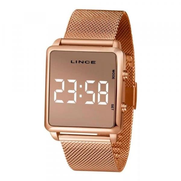 Relogio Lince Digital Led Rose Gold Quadrado Vidro Espelhado MDR4619L BXRX