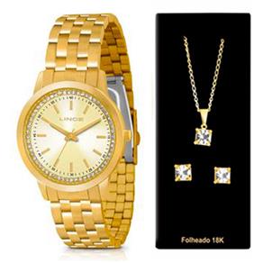 Relógio Lince Feminino, Dourada, com Detalhe em Zircônia. - UN