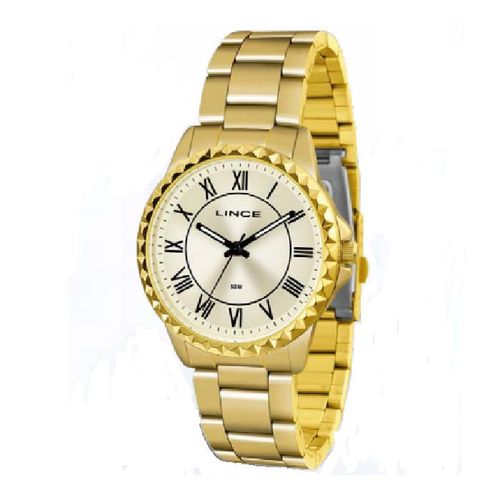 Relógio Lince Feminino Dourado Algarismos Romanos LRG 4561L